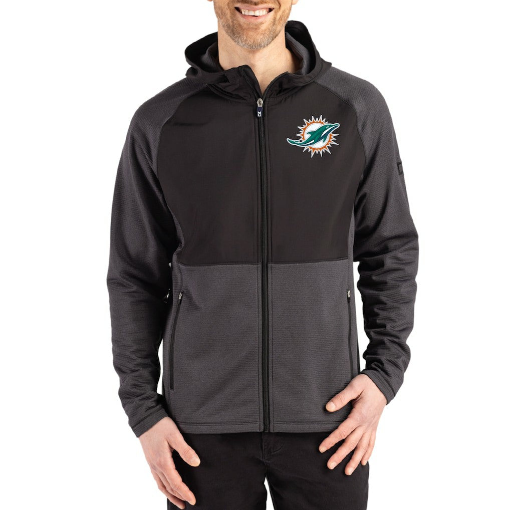 Cutter & Buck Peshastin Eco Fleece Recycled Raglan Full-Zip Tri-Blend Hybrid Jacket - Miami Dolphins