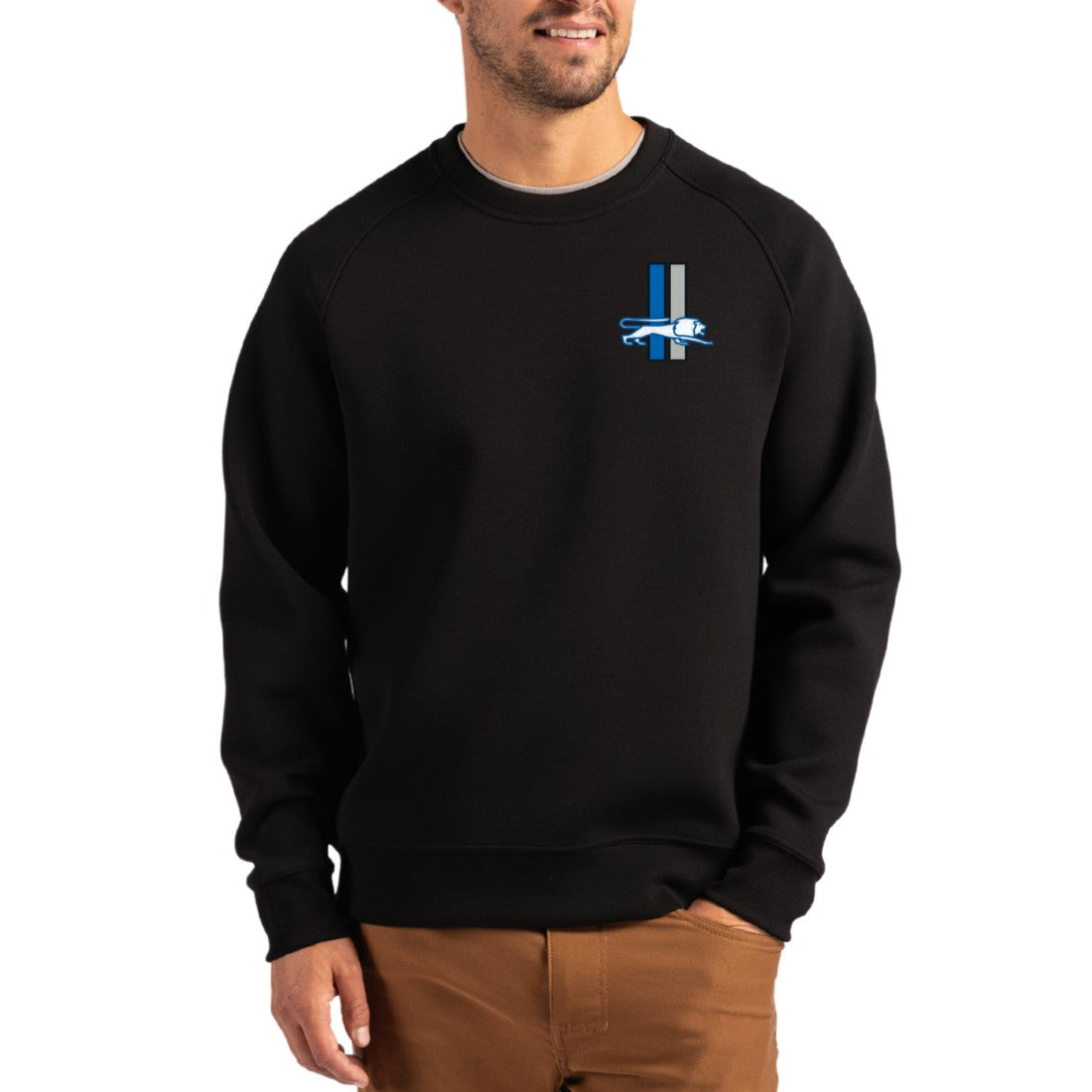 Cutter & Buck Throwback Roam Recycled Raglan Pullover Sweatshirt - Detroit Lions