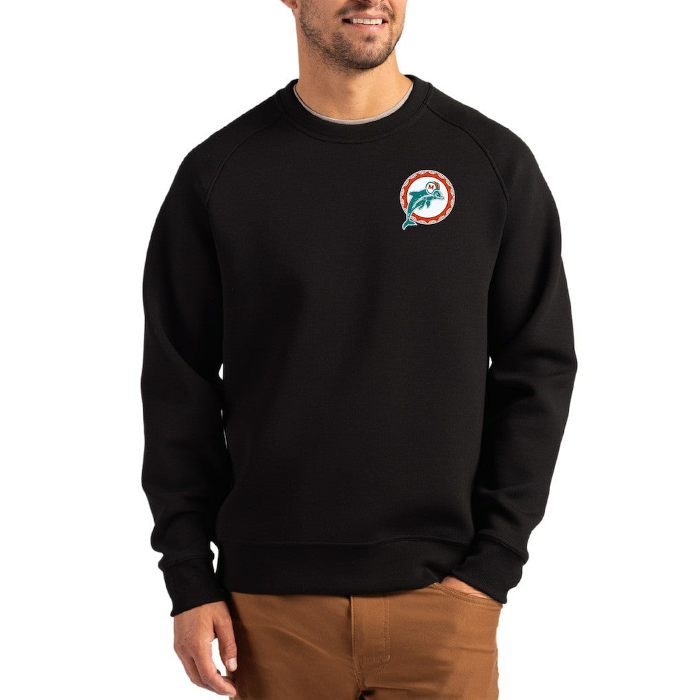 Cutter & Buck Throwback Roam Recycled Raglan Pullover Sweatshirt - Miami Dolphins
