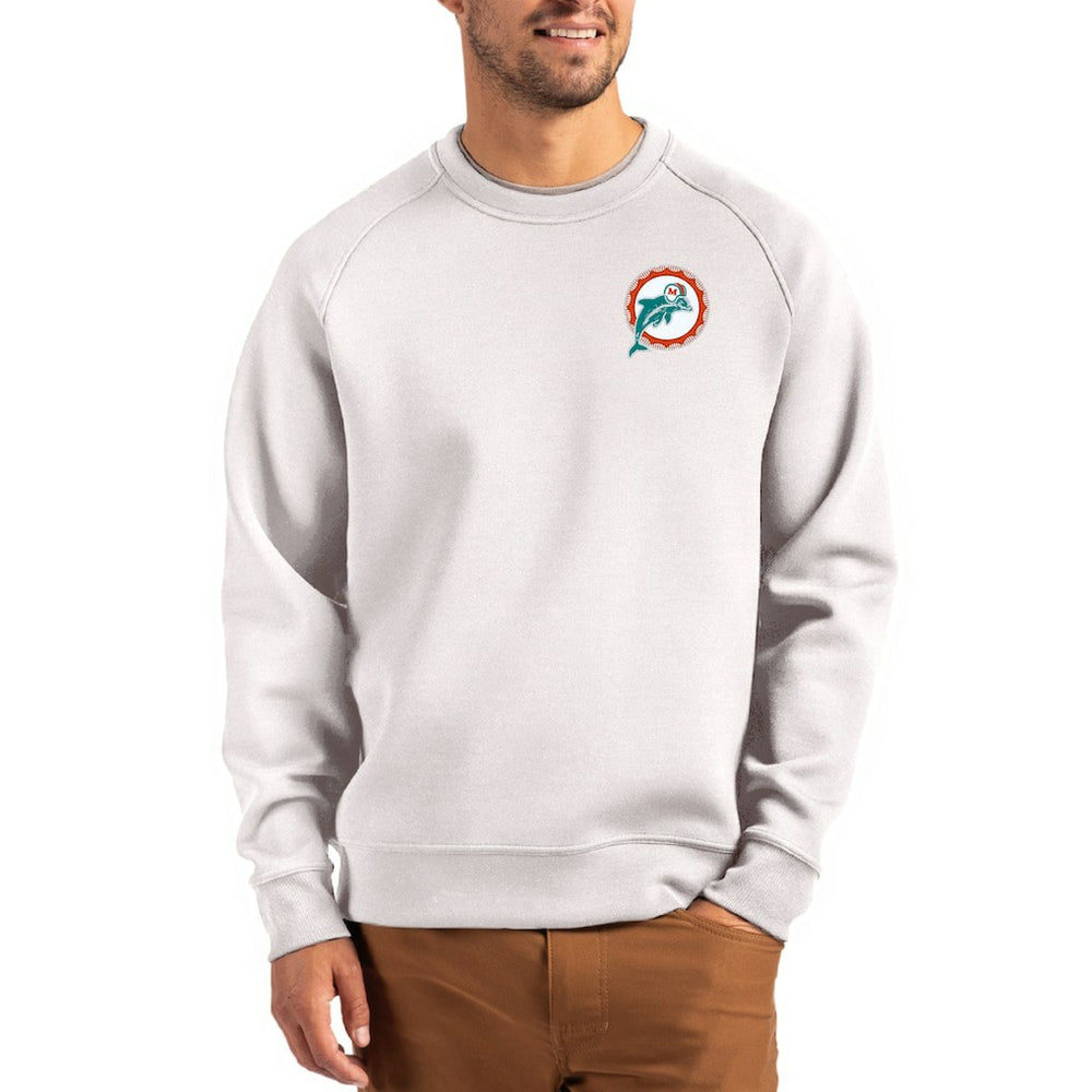 Cutter & Buck Throwback Roam Recycled Raglan Pullover Sweatshirt - Miami Dolphins