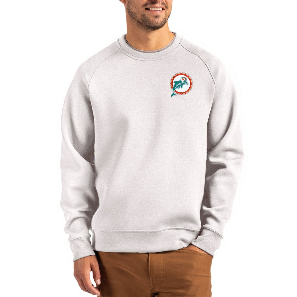 Cutter & Buck Throwback Roam Recycled Raglan Pullover Sweatshirt - Miami Dolphins