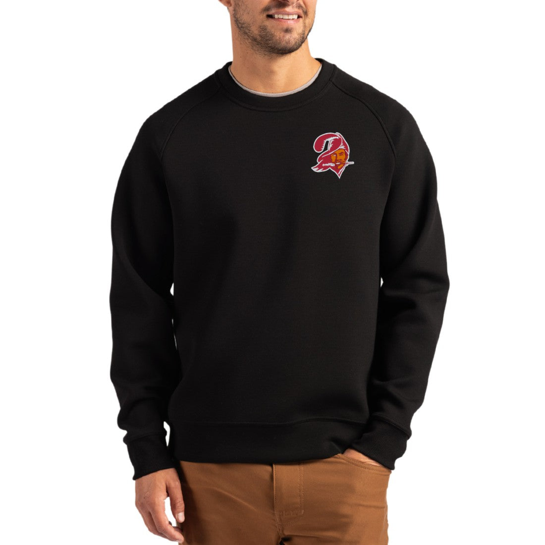 Cutter & Buck Throwback Roam Recycled Raglan Pullover Sweatshirt - Tampa Bay Buccaneers