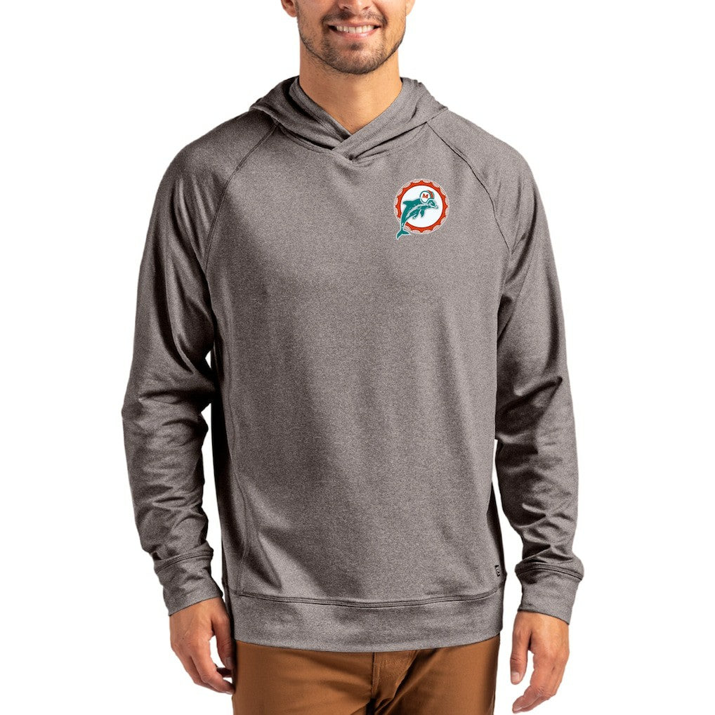 Cutter & Buck Adapt Historic Knit Recycled Raglan Pullover Hoodie - Miami Dolphins