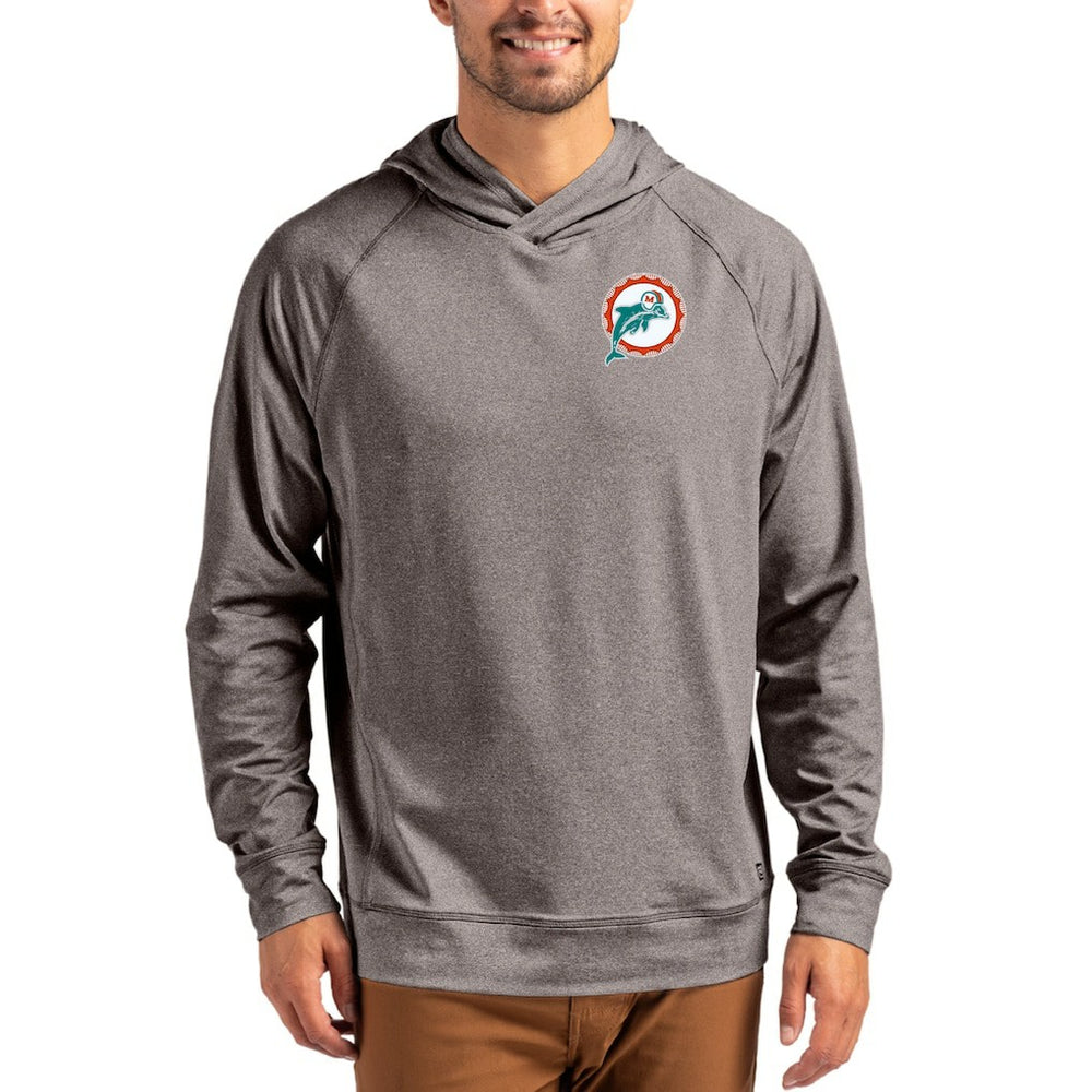 Cutter & Buck Adapt Historic Knit Recycled Raglan Pullover Hoodie - Miami Dolphins