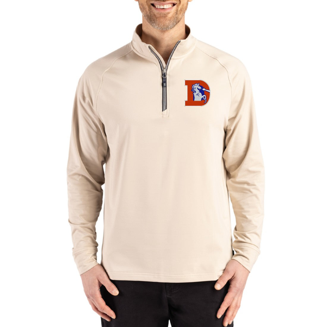 Cutter & Buck Throwback Logo Adapt Eco Knit Stretch Recycled Quarter-Zip Pullover - Denver Broncos