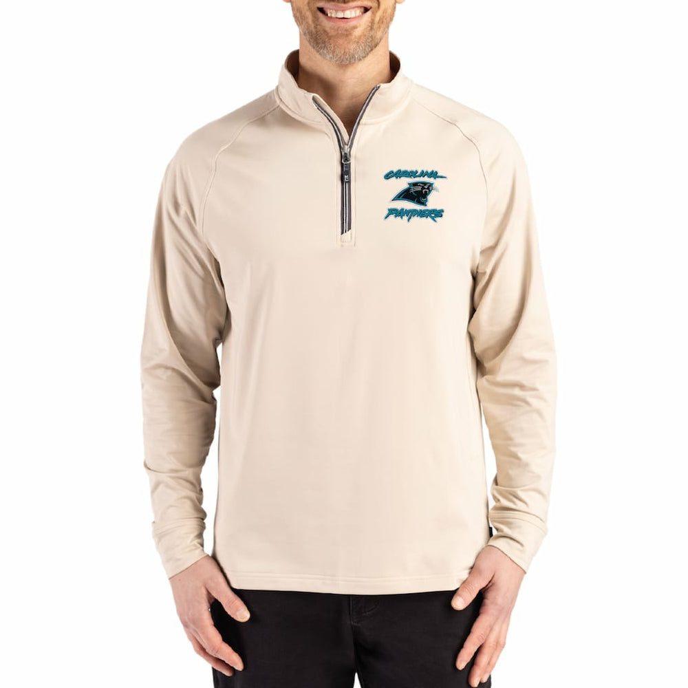 Cutter & Buck Throwback Logo Adapt Eco Knit Stretch Recycled Quarter-Zip Pullover - Carolina Panthers
