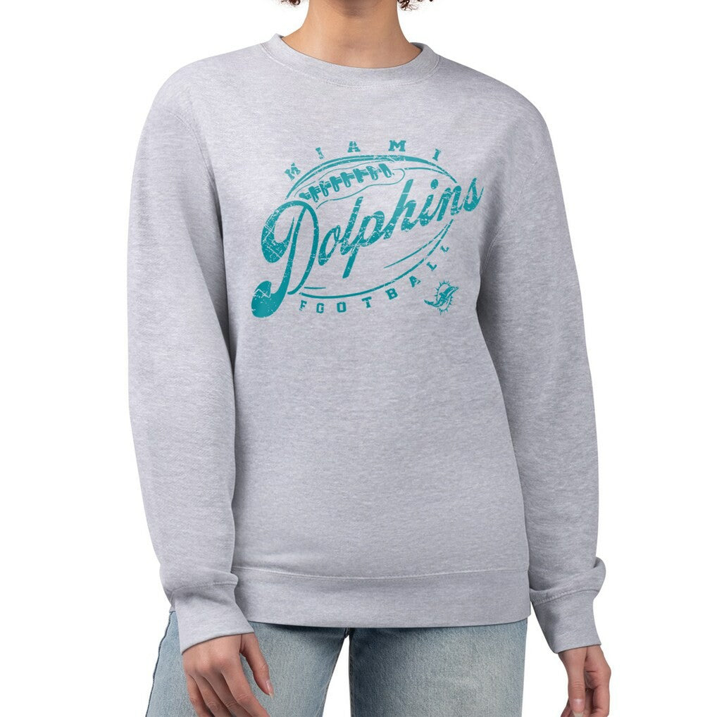 G-III 4Her by Carl Banks Women's Distressed Graphics Fleece Pullover Sweatshirt - Miami Dolphins