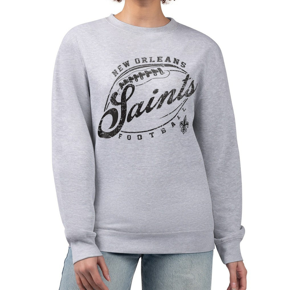 G-III 4Her by Carl Banks Women's Distressed Graphics Fleece Pullover Sweatshirt - New Orleans Saints