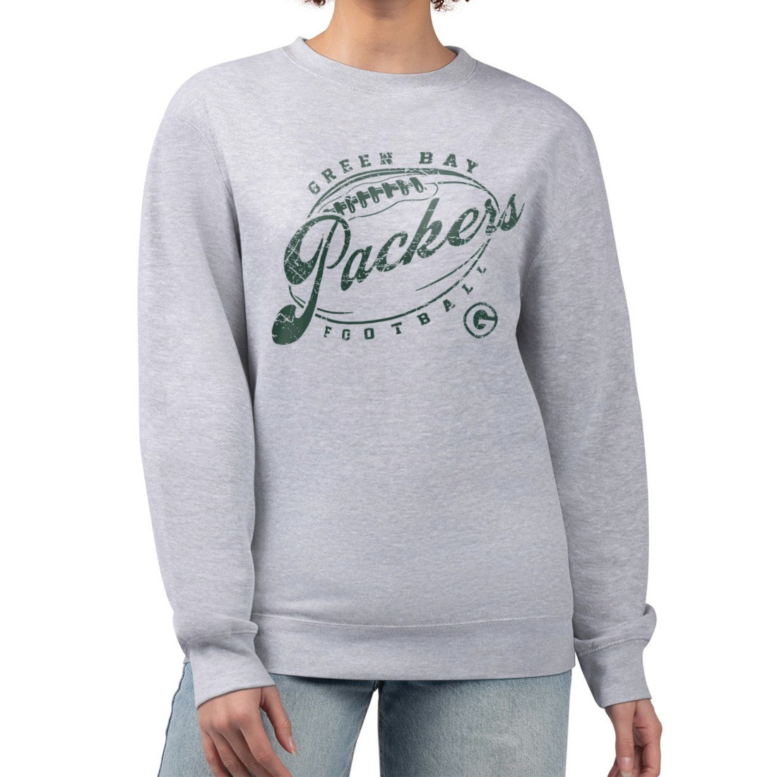 G-III 4Her by Carl Banks Women's Distressed Graphics Fleece Pullover Sweatshirt - Green Bay Packers