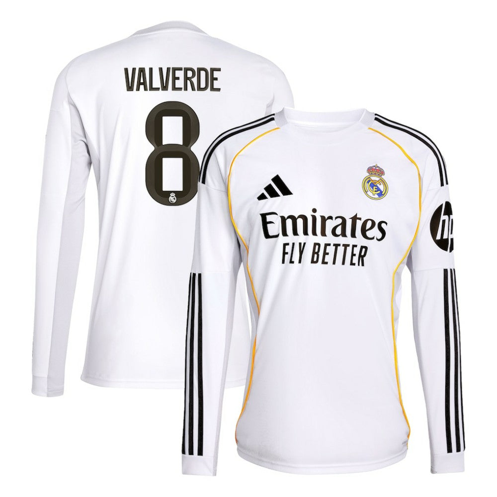 Federico Valverde Real Madrid 2025/26 Home Replica Long Sleeve Jersey - Adidas White