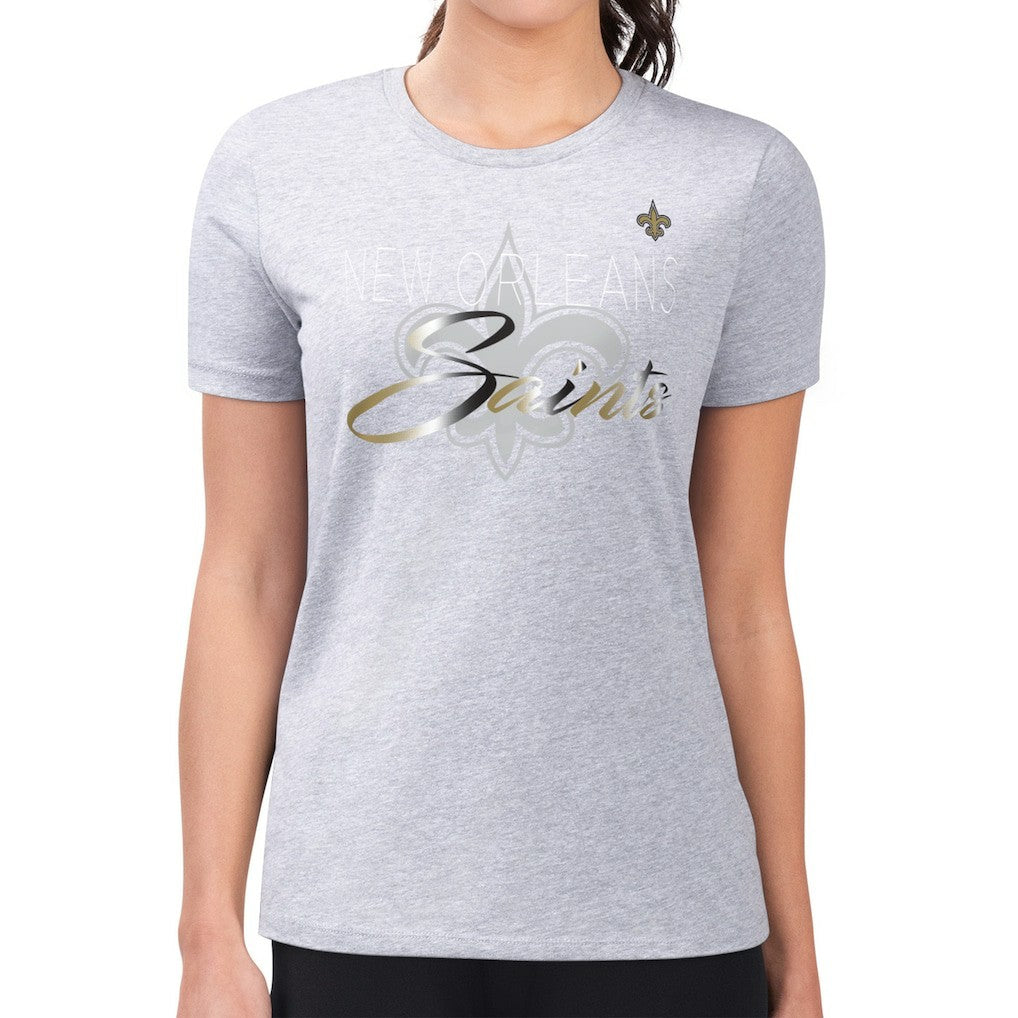 G-III 4Her by Carl Banks Women's Super-Slim Fit Lightweight Shadow Logo T-Shirt - New Orleans Saints