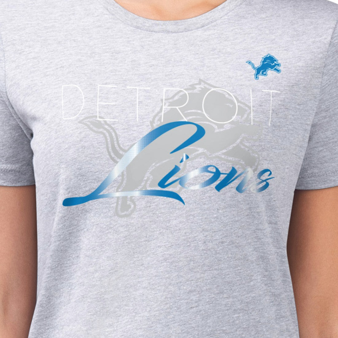 G-III 4Her by Carl Banks Women's Super-Slim Fit Lightweight Shadow Logo T-Shirt - Detroit Lions