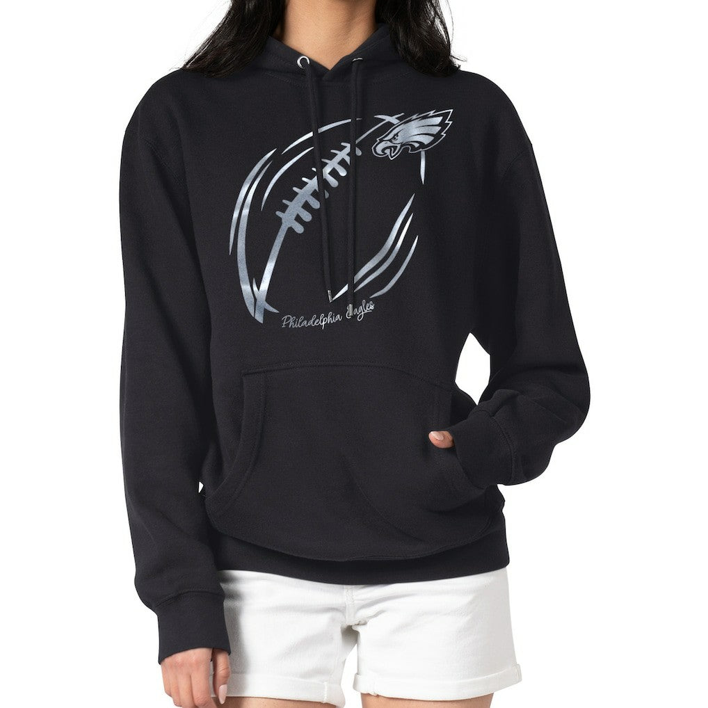 G-III 4Her by Carl Banks Women's Metallic Print Football Sketch Fleece Pullover Hoodie - Philadelphia Eagles