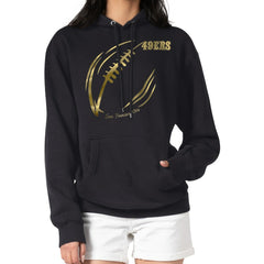 G-III 4Her by Carl Banks Women's Metallic Print Football Sketch Fleece Pullover Hoodie - San Francisco 49ers