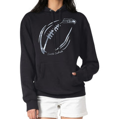 G-III 4Her by Carl Banks Women's Metallic Print Football Sketch Fleece Pullover Hoodie - Seattle Seahawks