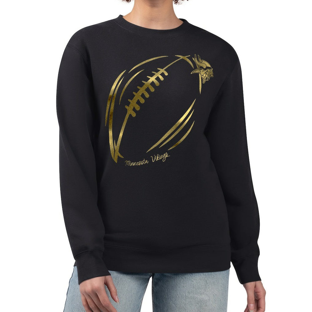 G-III 4Her by Carl Banks Women's Metallic Print Football Sketch Fleece Crewneck Sweatshirt - Minnesota Vikings