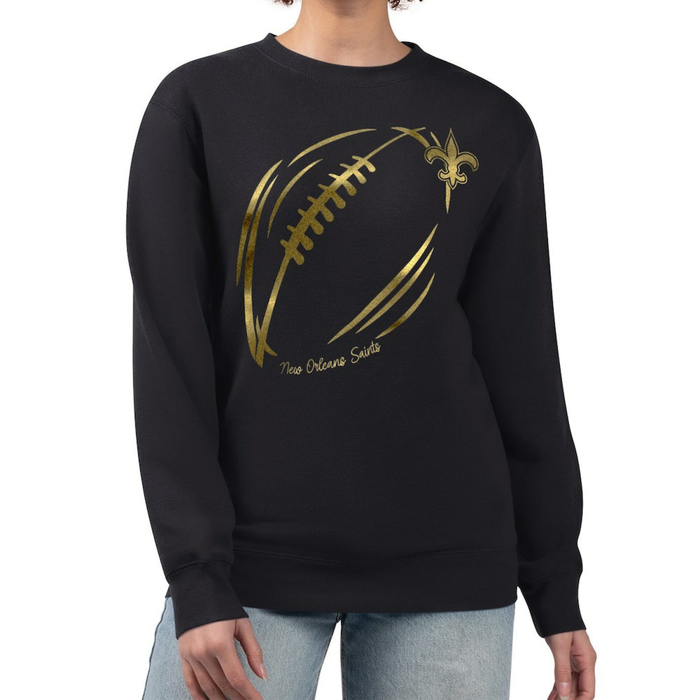 G-III 4Her by Carl Banks Women's Metallic Print Football Sketch Fleece Crewneck Sweatshirt - New Orleans Saints