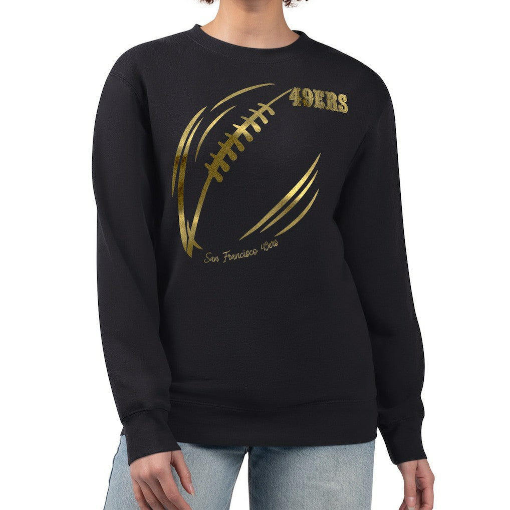 G-III 4Her by Carl Banks Women's Metallic Print Football Sketch Fleece Crewneck Sweatshirt - San Francisco 49ers