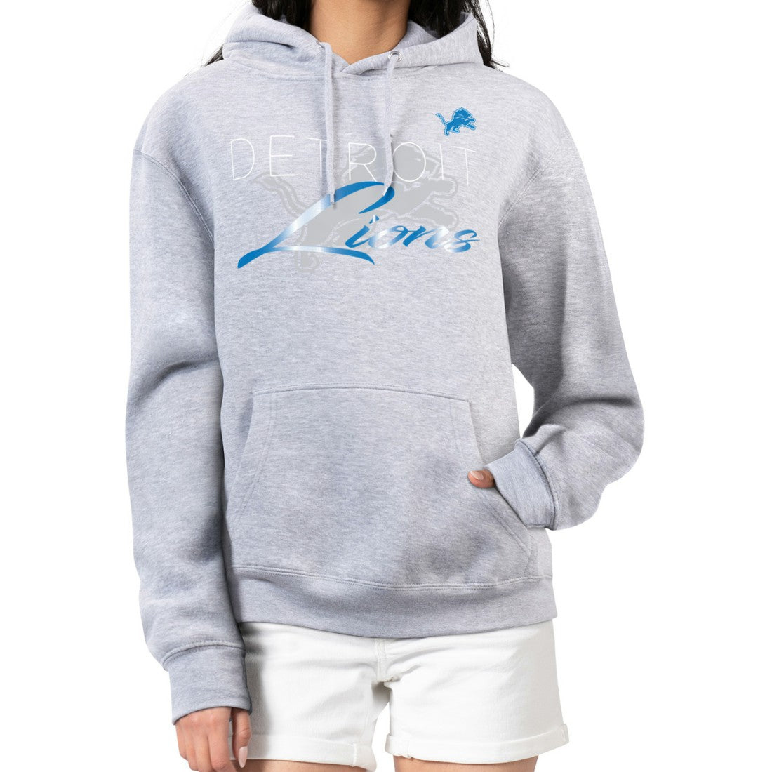 G-III 4Her by Carl Banks Women's Shadow Logo Fleece Pullover Hoodie - Detroit Lions