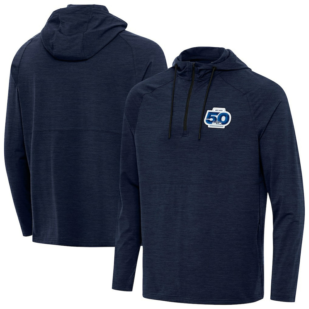Antigua 50th Season Spikes Raglan Quarter-Zip Hoodie - Seattle Seahawks