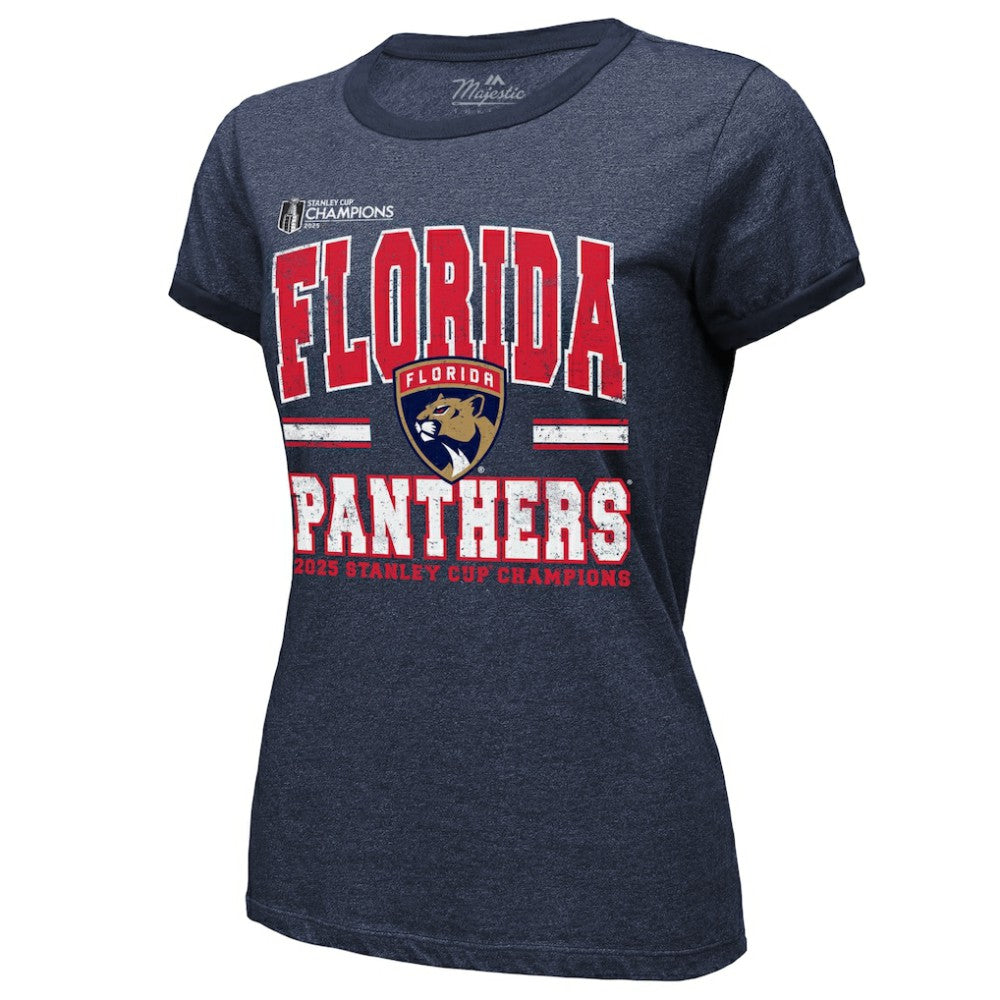 NHL Navy Florida Panthers Majestic Threads Women's 2025 Stanley Cup Champions Tri-Blend Ringer T-Shirt