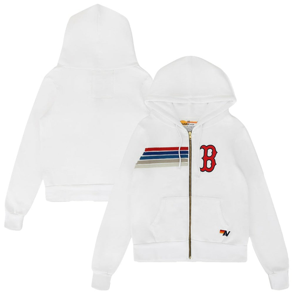MLB Boston Red Sox Aviator Nation x MLB Unisex Five-Stripe Tri-Blend Full-Zip Hoodie