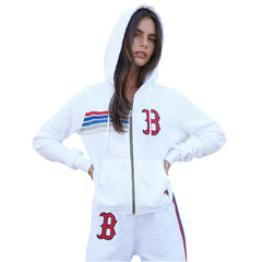 MLB Boston Red Sox Aviator Nation x MLB Unisex Five-Stripe Tri-Blend Full-Zip Hoodie