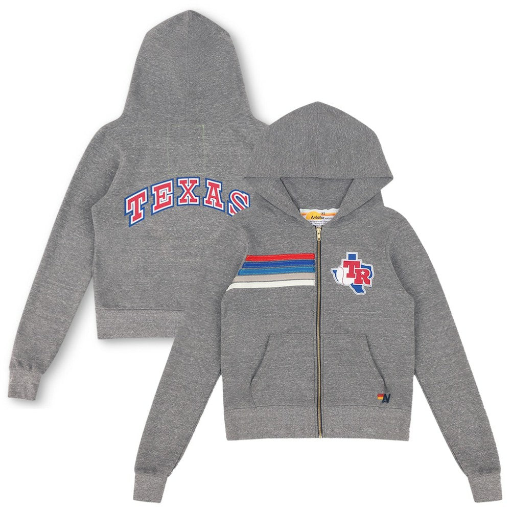 MLB Texas Rangers Aviator Nation x MLB Unisex 5-Stripe Tri-Blend Full-Zip Hoodie