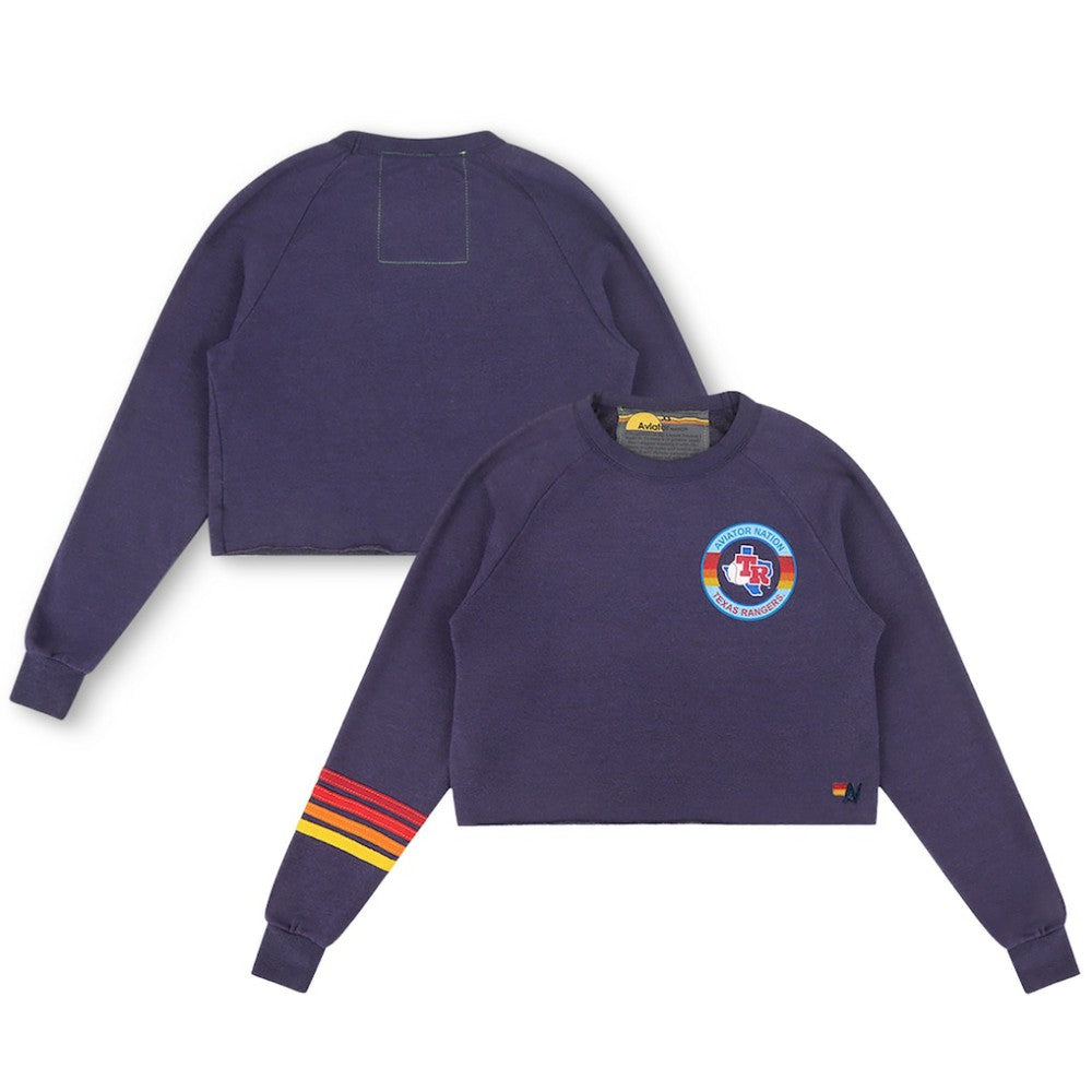 MLB Texas Rangers Aviator Nation x MLB Women's Rugby Stitch Cropped Tri-Blend Pullover Sweatshirt