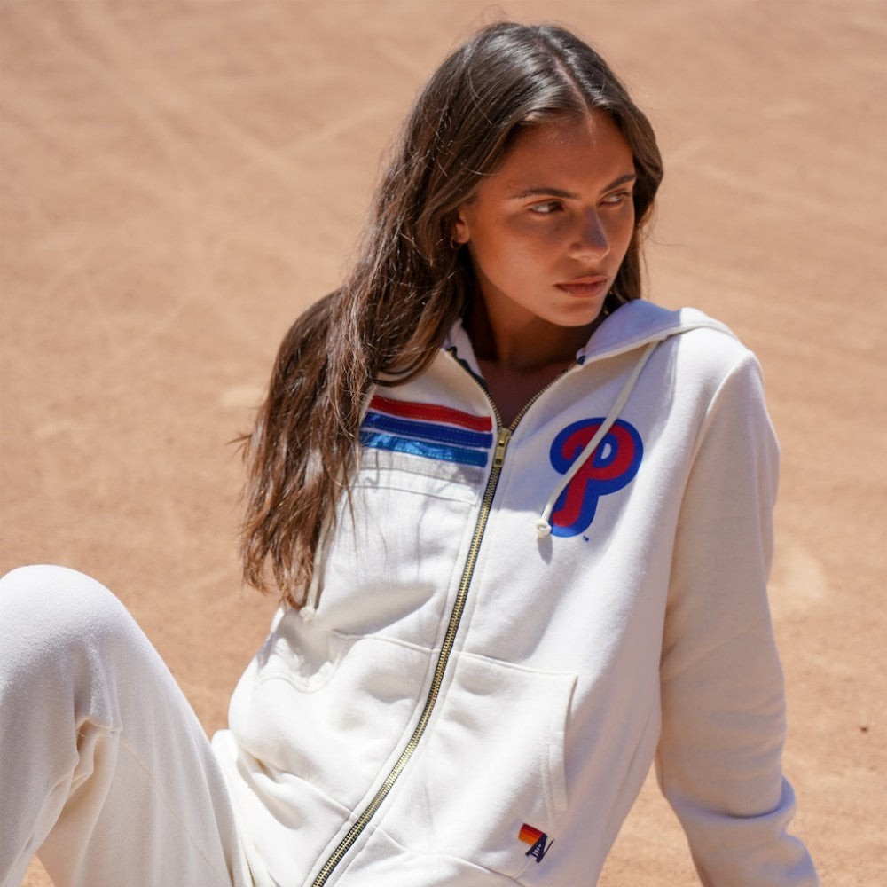 MLB Philadelphia Phillies Aviator Nation x MLB Unisex Five-Stripe Tri-Blend Full-Zip Hoodie