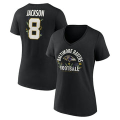 Lamar Jackson  Women's Floral Name & Number V-Neck T-Shirt - Baltimore Ravens