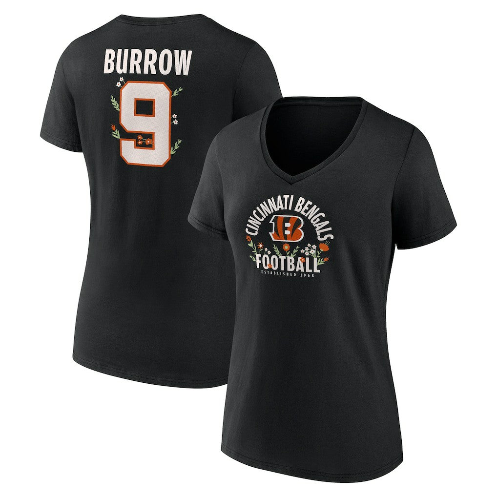 Joe Burrow  Women's Floral Name & Number V-Neck T-Shirt - Cincinnati Bengals