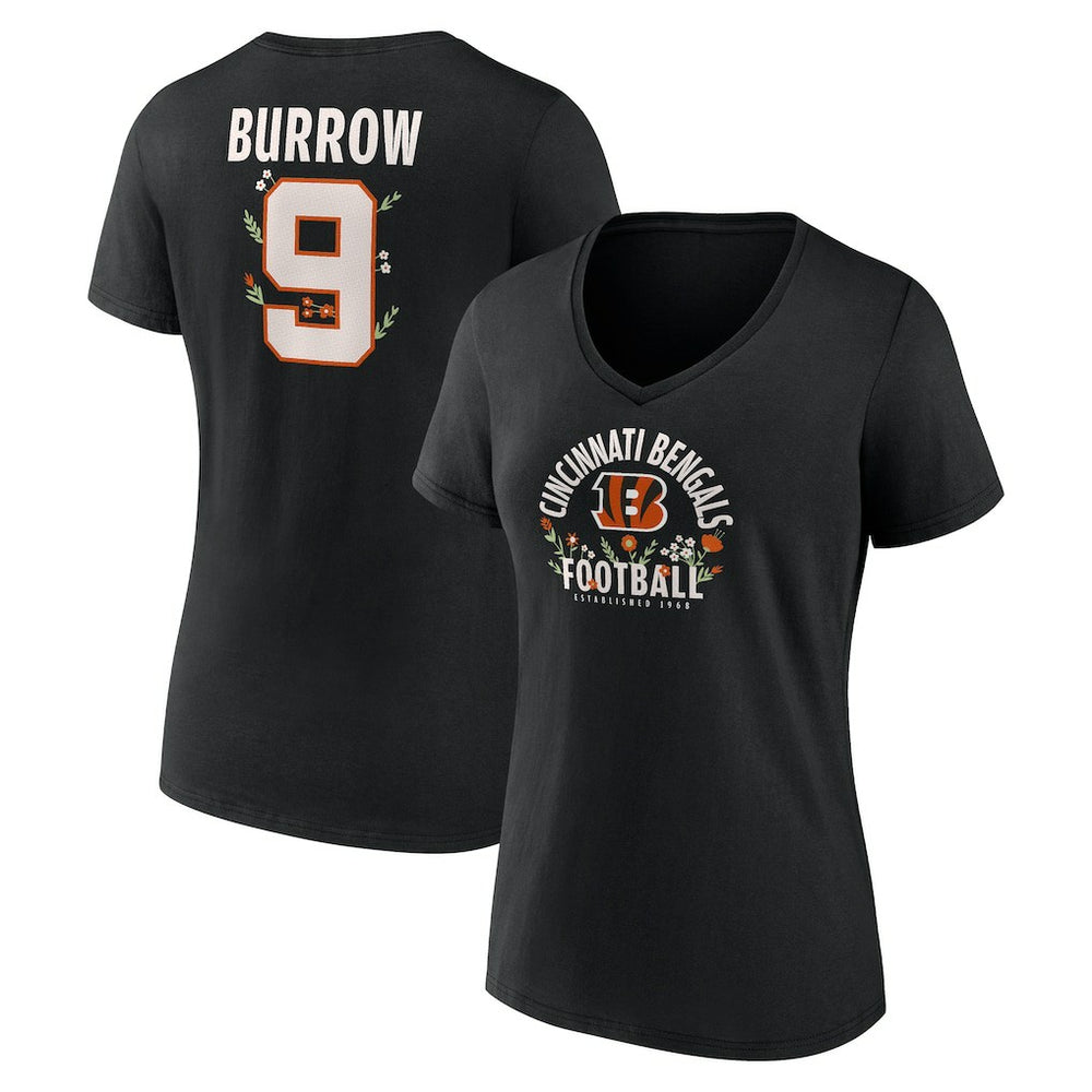 Joe Burrow  Women's Floral Name & Number V-Neck T-Shirt - Cincinnati Bengals
