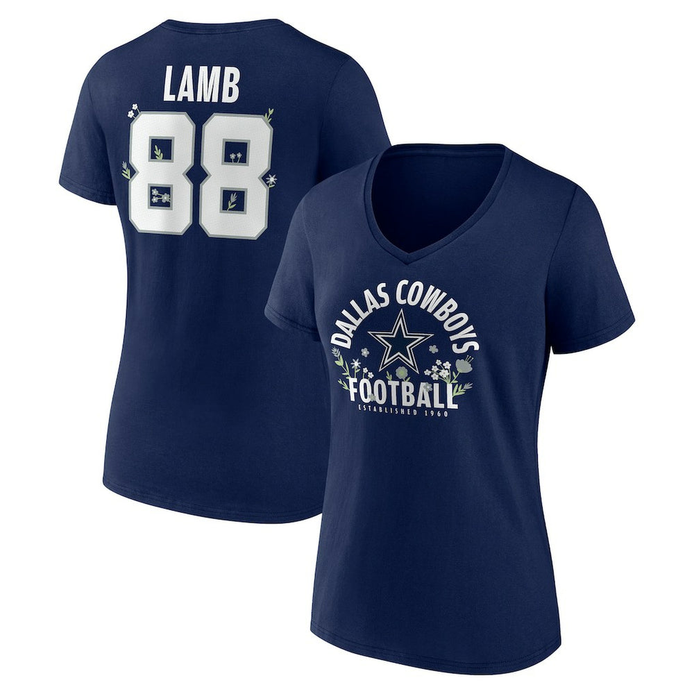 CeeDee Lamb  Women's Floral Name & Number V-Neck T-Shirt - Dallas Cowboys