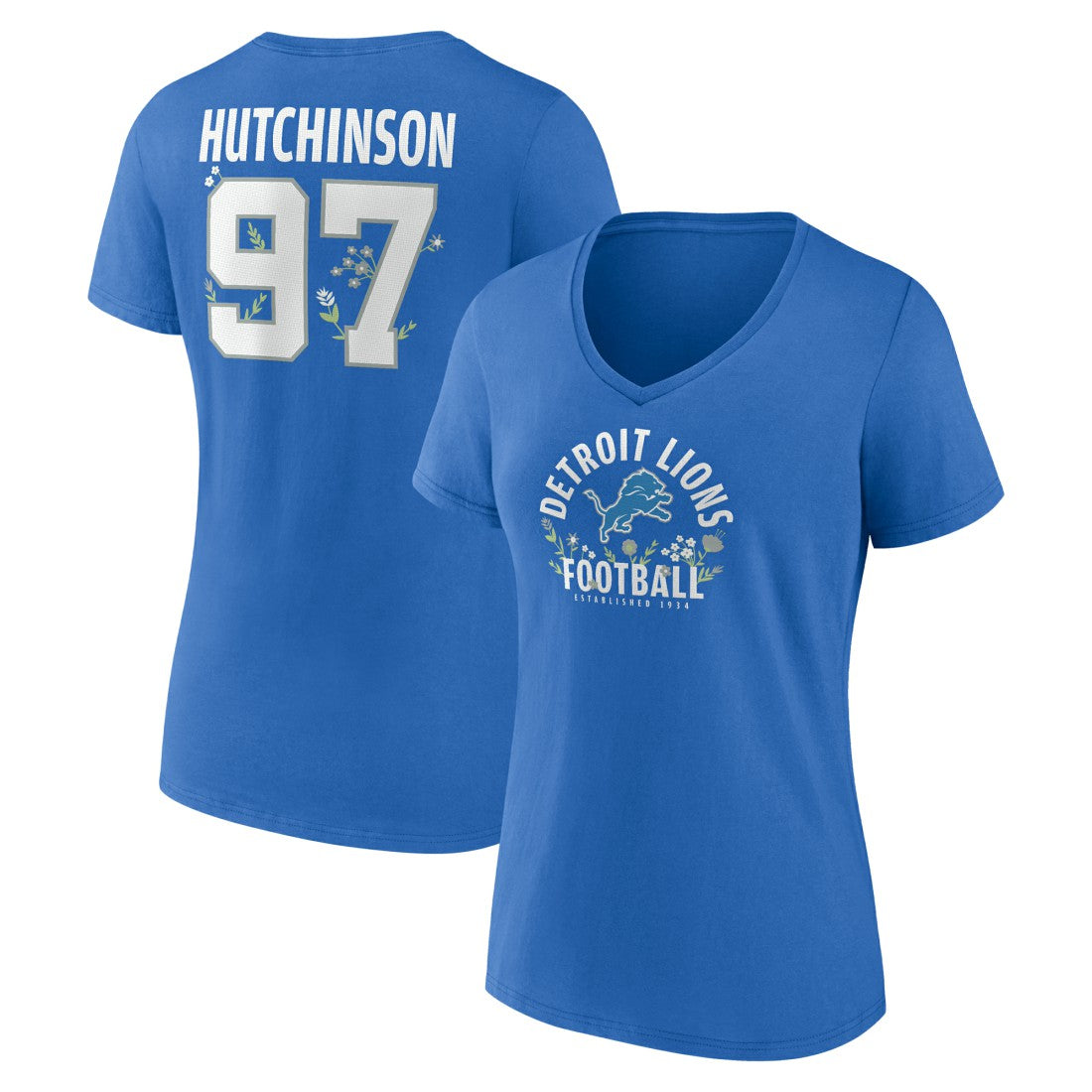 Aidan Hutchinson  Women's Floral Name & Number V-Neck T-Shirt - Detroit Lions