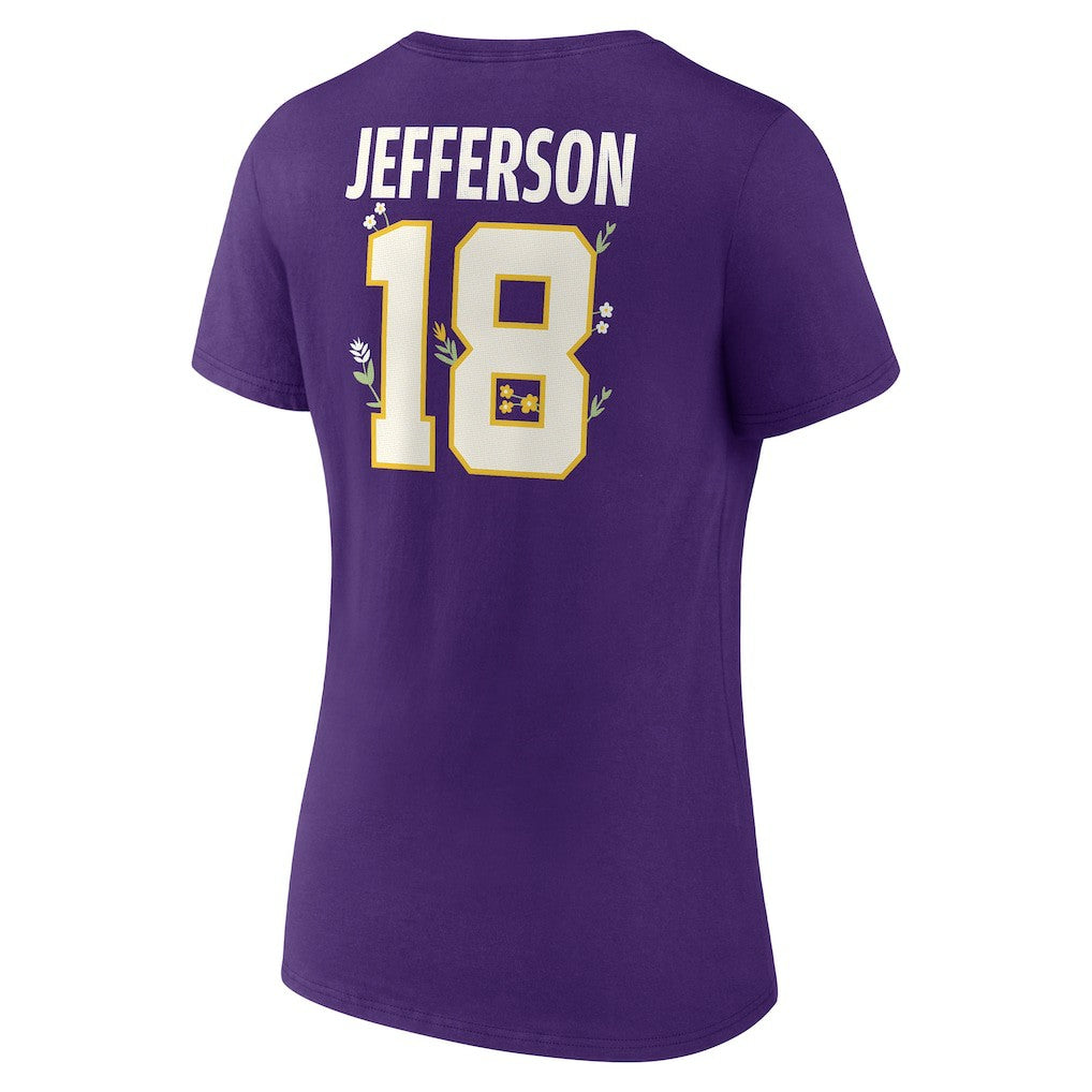 Justin Jefferson  Women's Floral Name & Number V-Neck T-Shirt - Minnesota Vikings