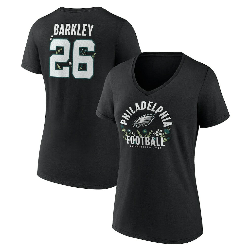 Saquon Barkley  Women's Floral Name & Number V-Neck T-Shirt - Philadelphia Eagles