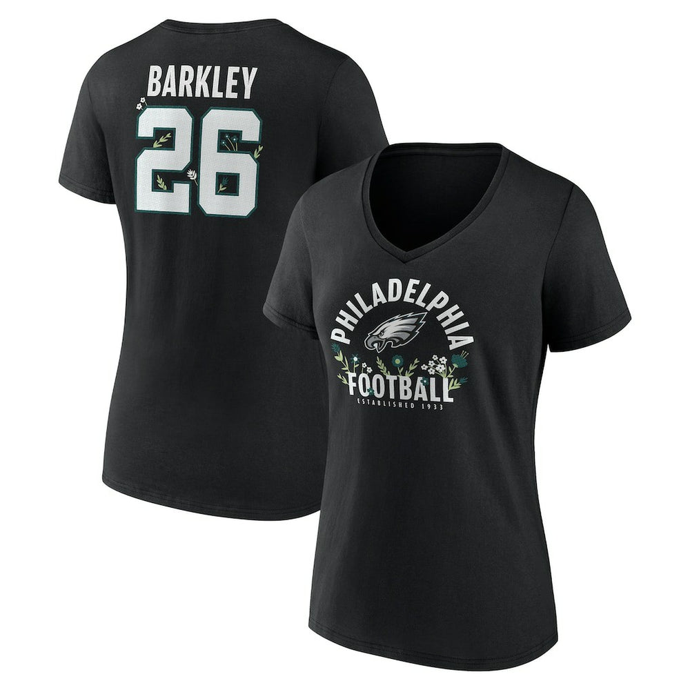 Saquon Barkley  Women's Floral Name & Number V-Neck T-Shirt - Philadelphia Eagles
