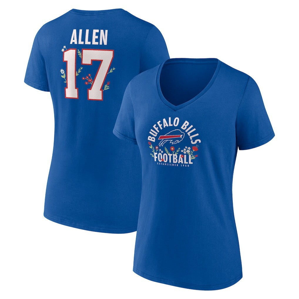 Josh Allen  Women's Floral Name & Number V-Neck T-Shirt - Buffalo Bills