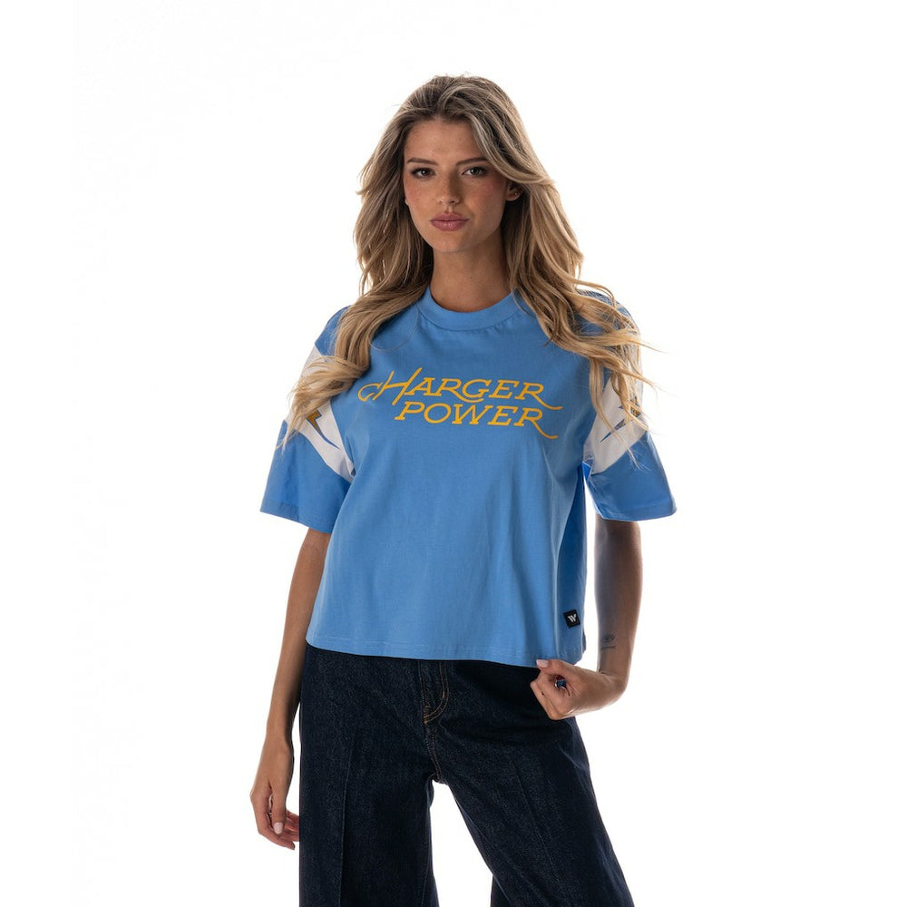 The Wild Collective Women's Charger Power Contrast Sleeve Insert T-Shirt - Los Angeles Chargers