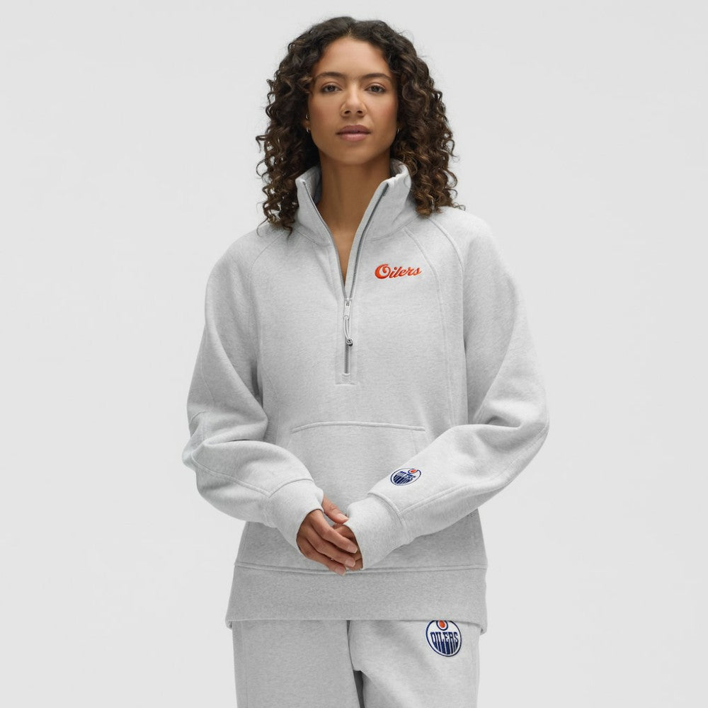 NHL Heathered Core Ultra Light Grey|Heathered Core Ultra Light Grey Edmonton Oilers lululemon Women's Long Scuba Oversized Half-Zip Funnel Neck