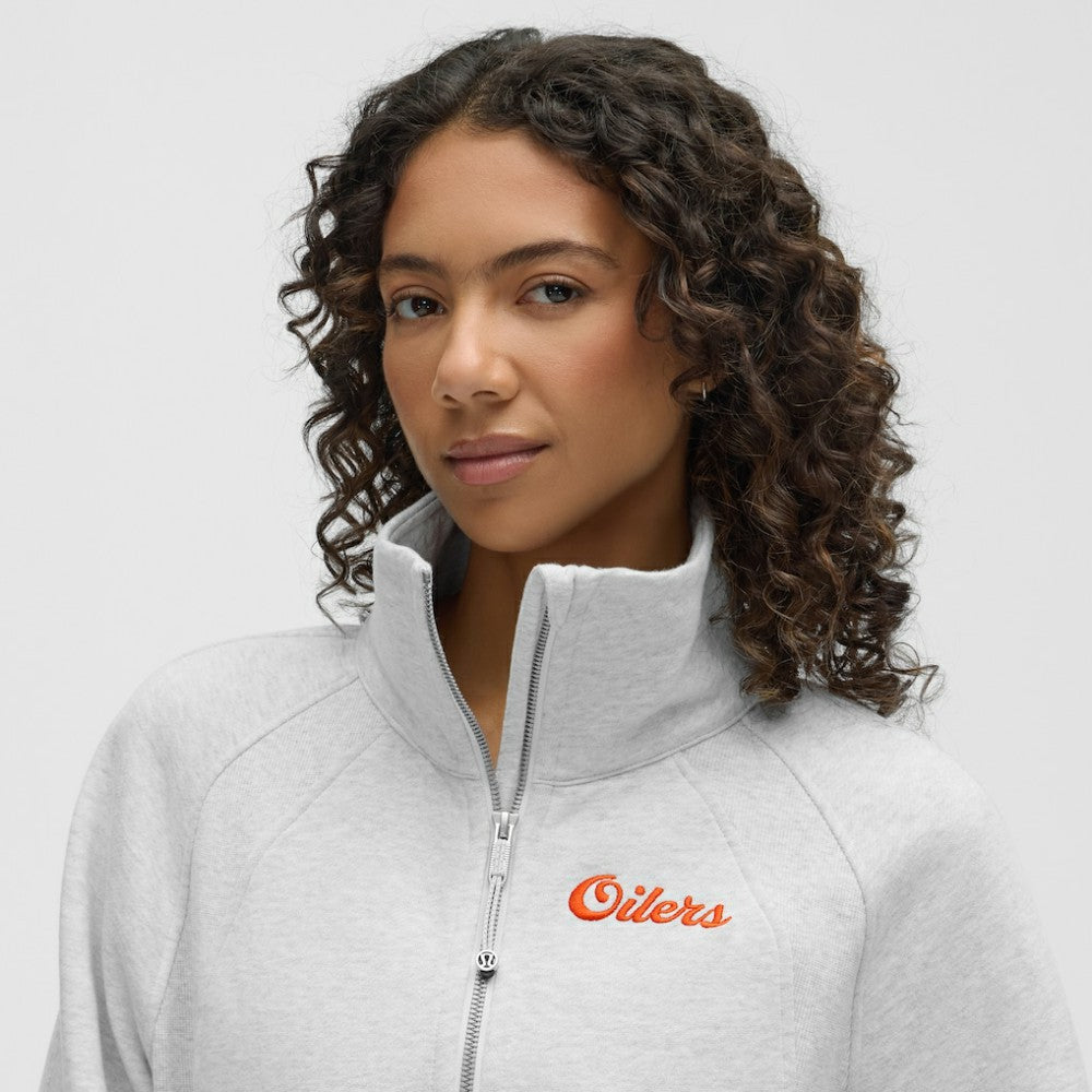 NHL Heathered Core Ultra Light Grey|Heathered Core Ultra Light Grey Edmonton Oilers lululemon Women's Long Scuba Oversized Half-Zip Funnel Neck