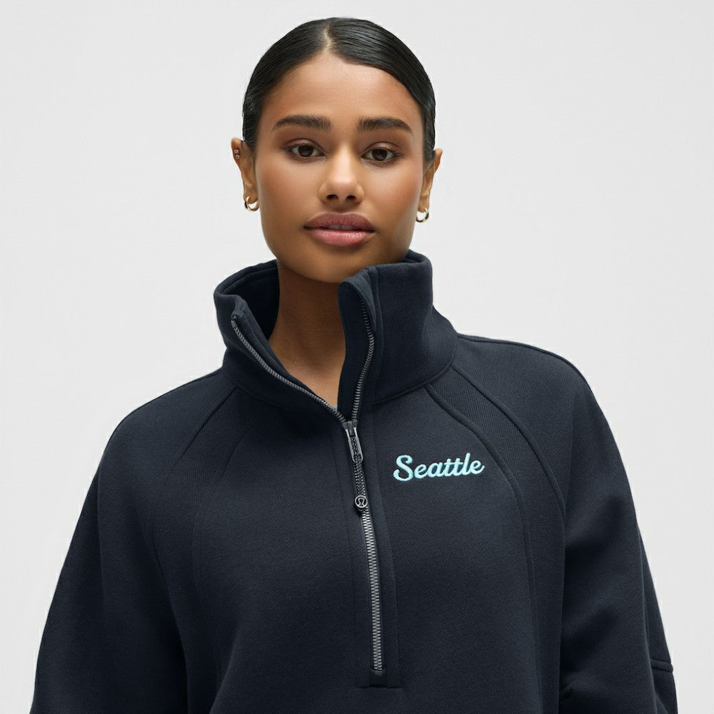 NHL True Navy|True Navy Seattle Kraken lululemon Women's Long Scuba Oversized Half-Zip Funnel Neck