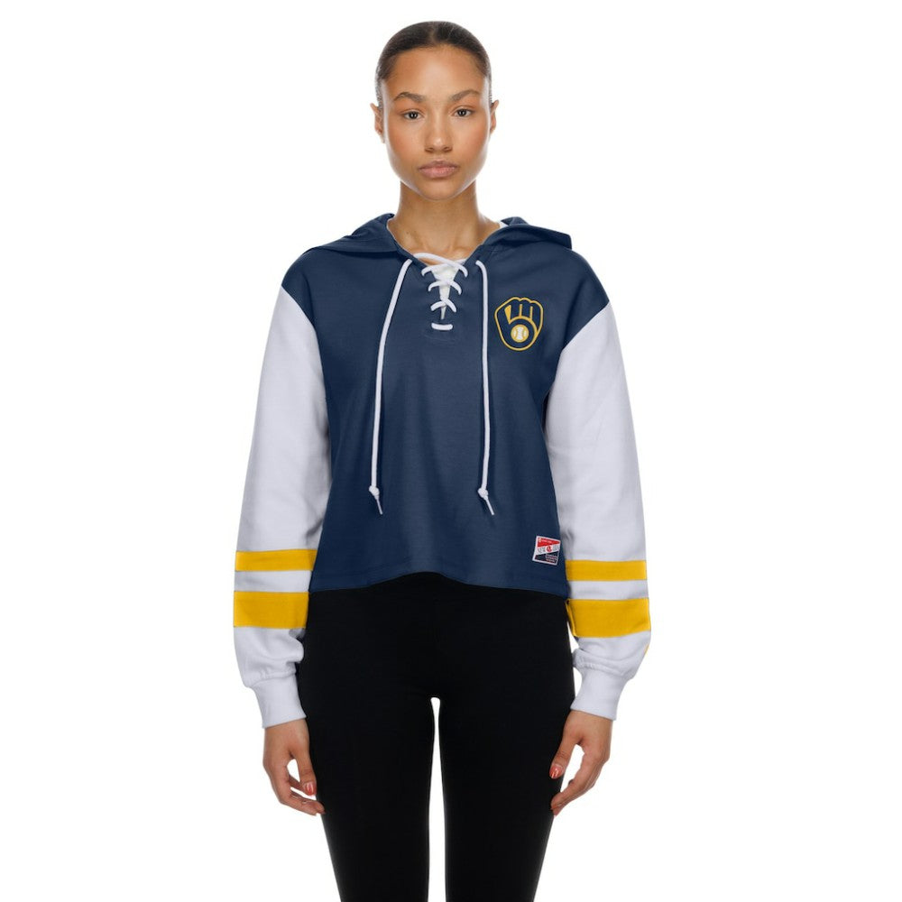 MLB Milwaukee Brewers New Era Women's Boxy Lace-Up Hoodie