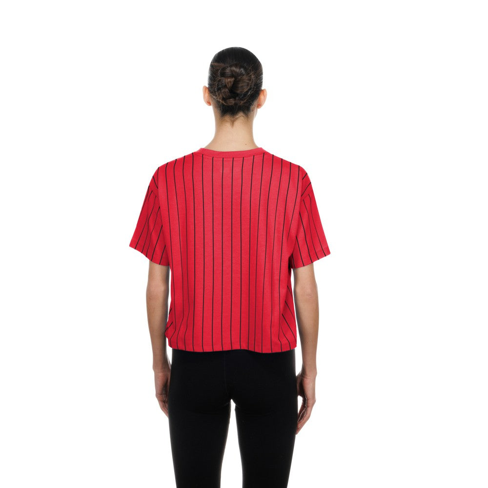 MLB Cincinnati Reds New Era Women's Throwback Meshback Pinstripe Boxy T-Shirt