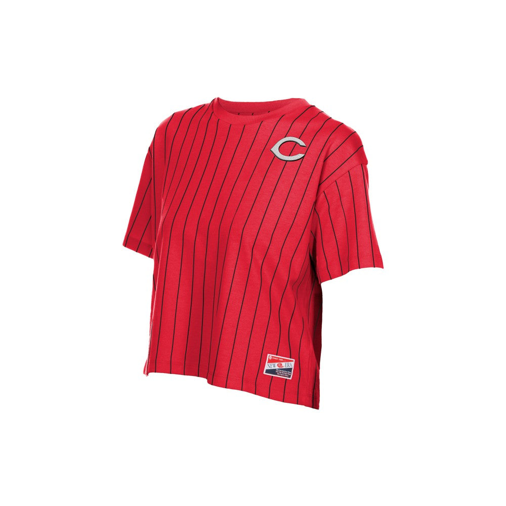 MLB Cincinnati Reds New Era Women's Throwback Meshback Pinstripe Boxy T-Shirt