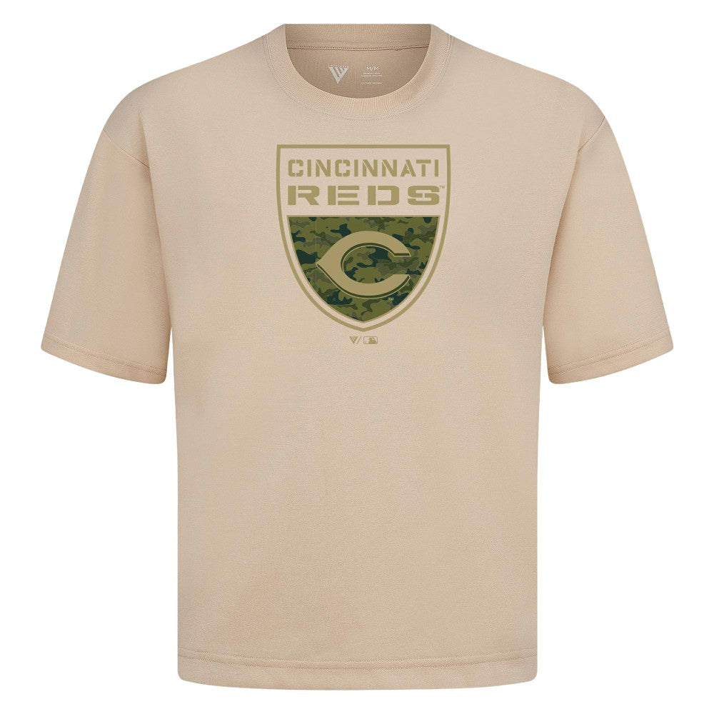 MLB Cincinnati Reds Levelwear Oversized Luxe Signature Knit Buckler T-Shirt