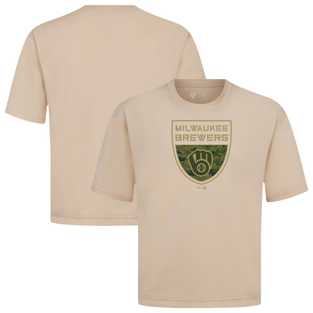 MLB Milwaukee Brewers Levelwear Oversized Luxe Signature Knit Buckler T-Shirt