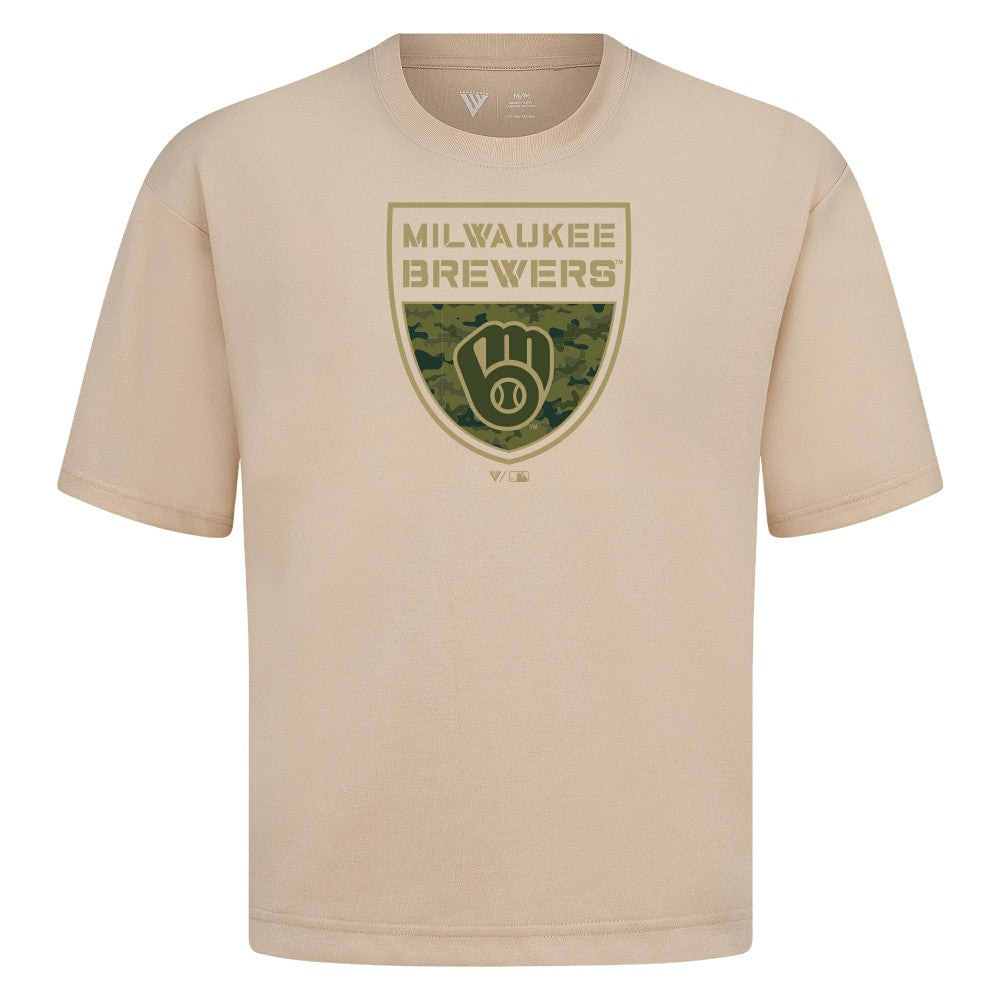 MLB Milwaukee Brewers Levelwear Oversized Luxe Signature Knit Buckler T-Shirt