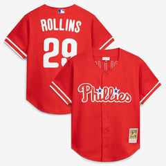 MLB Jimmy Rollins Philadelphia Phillies Mitchell & Ness Cooperstown Mesh Batting Practice Button-Up Jersey